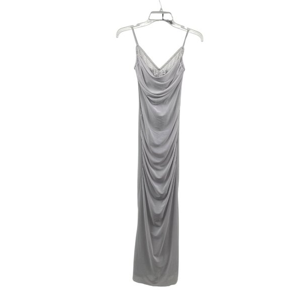 Commense Womens Maxi Slip Dress Ruched Lace Trim Gray Size Medium New - Picture 1 of 9